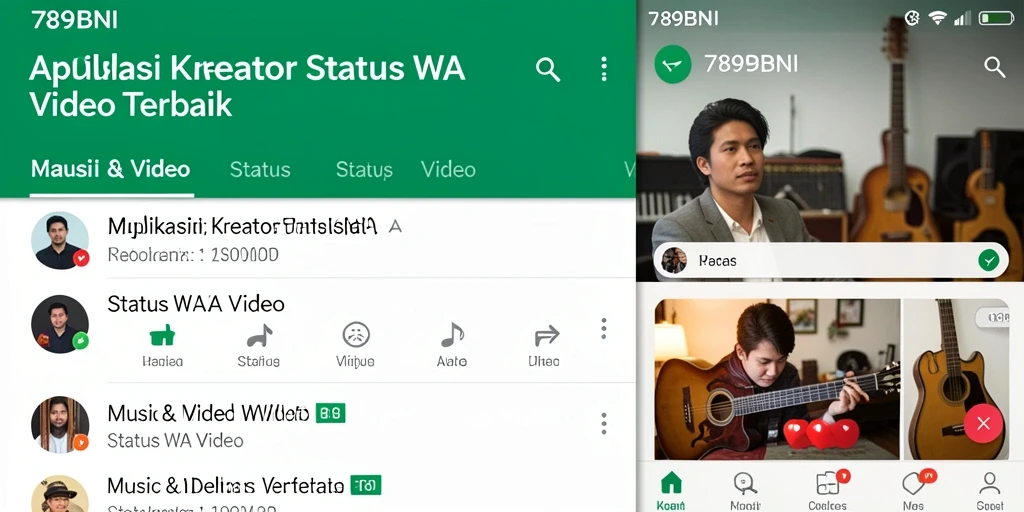 Tampilan antarmuka aplikasi 789BNI untuk membuat status WA Video.