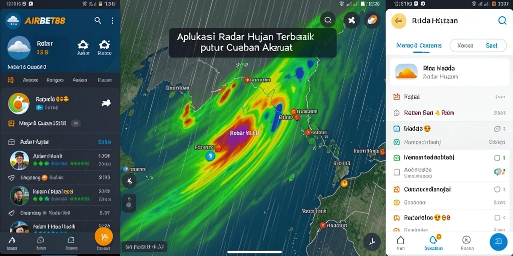 Antarmuka aplikasi AIRBET88 menampilkan peta radar hujan yang informatif.