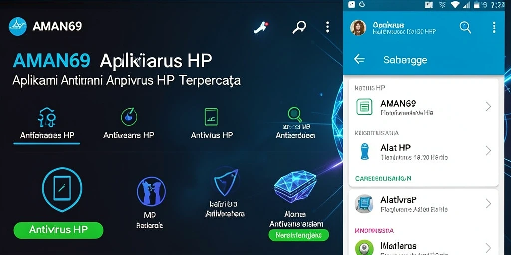 Tampilan antarmuka utama AMAN69 yang menampilkan fitur Antivirus HP.