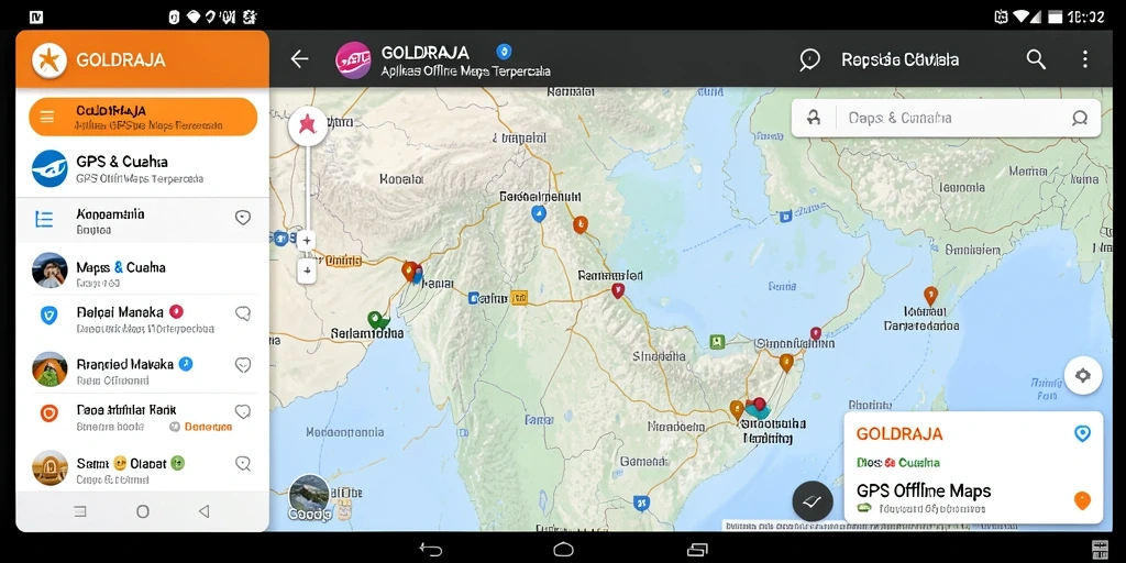 Antarmuka penggunaan aplikasi GPS Offline Maps GOLDRAJA.
