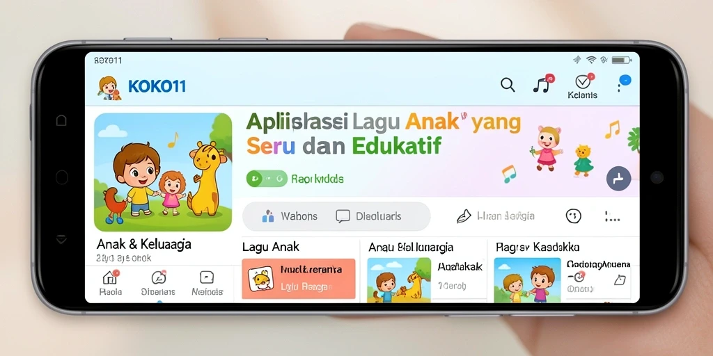 Antarmuka KOKO11 menampilkan fitur lagu anak yang interaktif dan ramah pengguna.