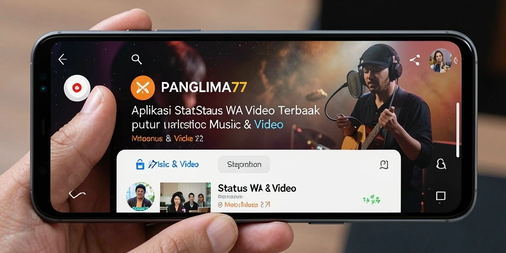 Tampilan antarmuka pengguna aplikasi PANGLIMA77 untuk status WA video.