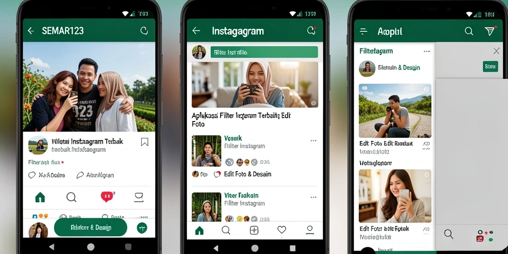 Antarmuka SEMAR123 dengan pilihan filter Instagram yang menarik.